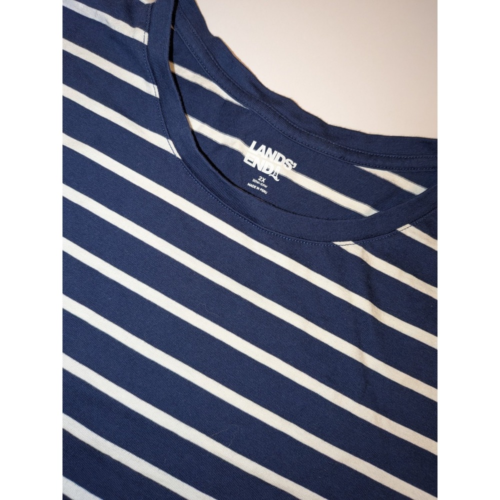 Lands End 2X Plus Coastal Breton Stripe Capsule 100% Cotton Yacht Classic Blue